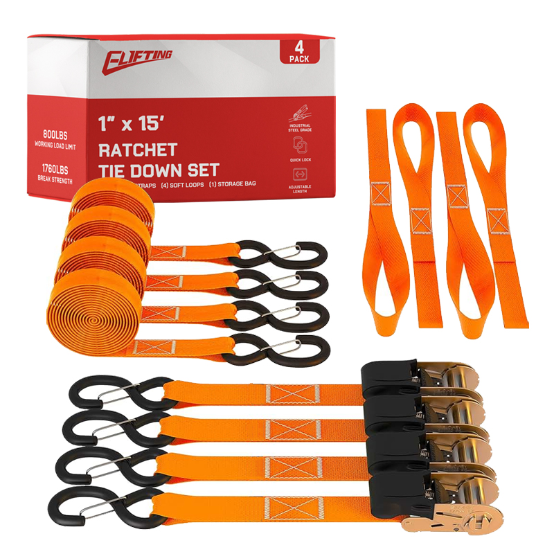 1 ″ x 15 "Ratchet Tie-Down Kit s měkkými smyčkami （4-pack）
